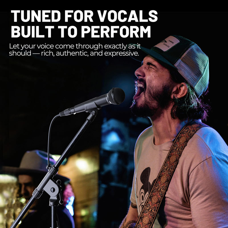 Phenyx Pro Dynamic Vocal Microphone, Cardioid Microphone with ON/Off Switch, 16.4 ft XLR Cable, Mic Clip, Storage Bag, Wired Handheld Mic for Singing, Stage, Studio, Karaoke (PM-25S)
