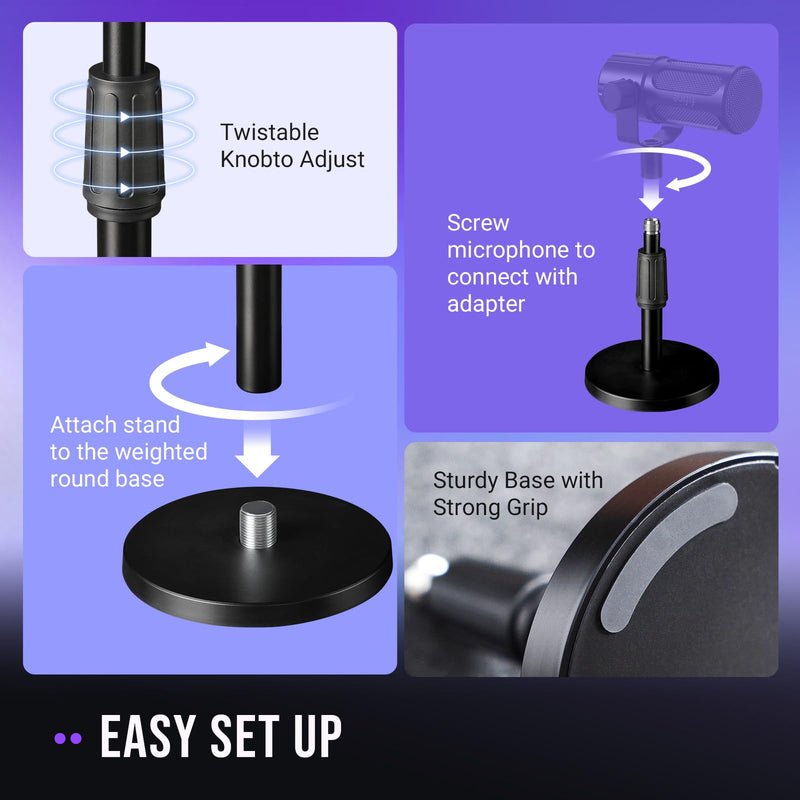 FIFINE Desktop Microphone Stand, Heavy-Duty Metal Adjustable Tabletop Mic Stand with 5/8" Male to 3/8" Female Screw Adapter, 4 Non-Slip Pads Compatible with Microphones for Recording, Streaming-BS1