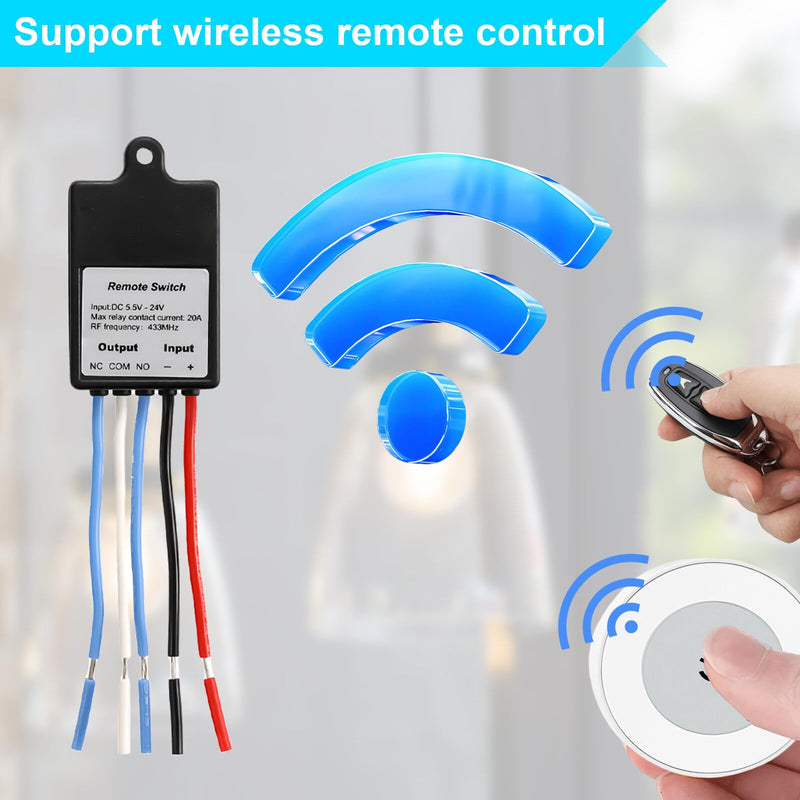 [AUSTRALIA] - Remote Control Switch, 12 V Radio Switch, DC5.5 V ~ 30 V 5 A Relay Remote Switch, 50 m Long Range Radio Switch with 2 Remote Controls for Ceiling Lights, Motor, Lamps Christmas Decoration 