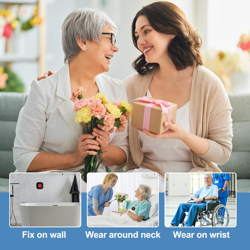 WiFi Caregiver Pager Call Button Life Alert System Elder Care Alarm Call Bell for Seniors Patient Disabled Elderly 1 Emergency Button 1 Watch Button 1 Receiver(only Supports 2.4GHz Wi-Fi) 1 button + 1 wrist button + 1 receiver