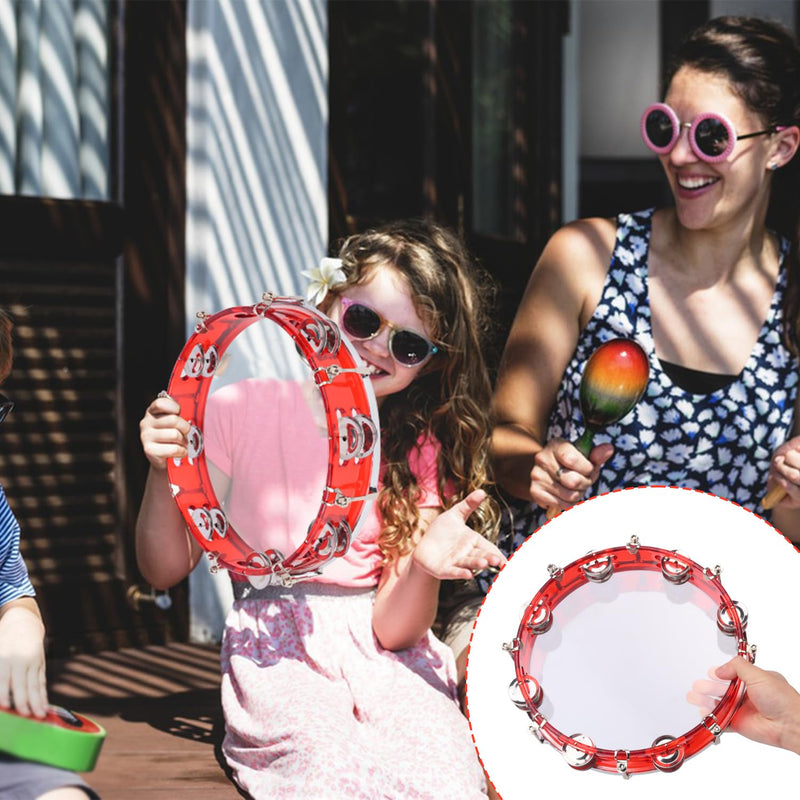 10 Inch Red Adjustable Tambourine, Musical Percussion Instrument Drum with Double Metal Jingles, Hand Held Tambourine for Adults, Church, Birthday, Party, Live Show