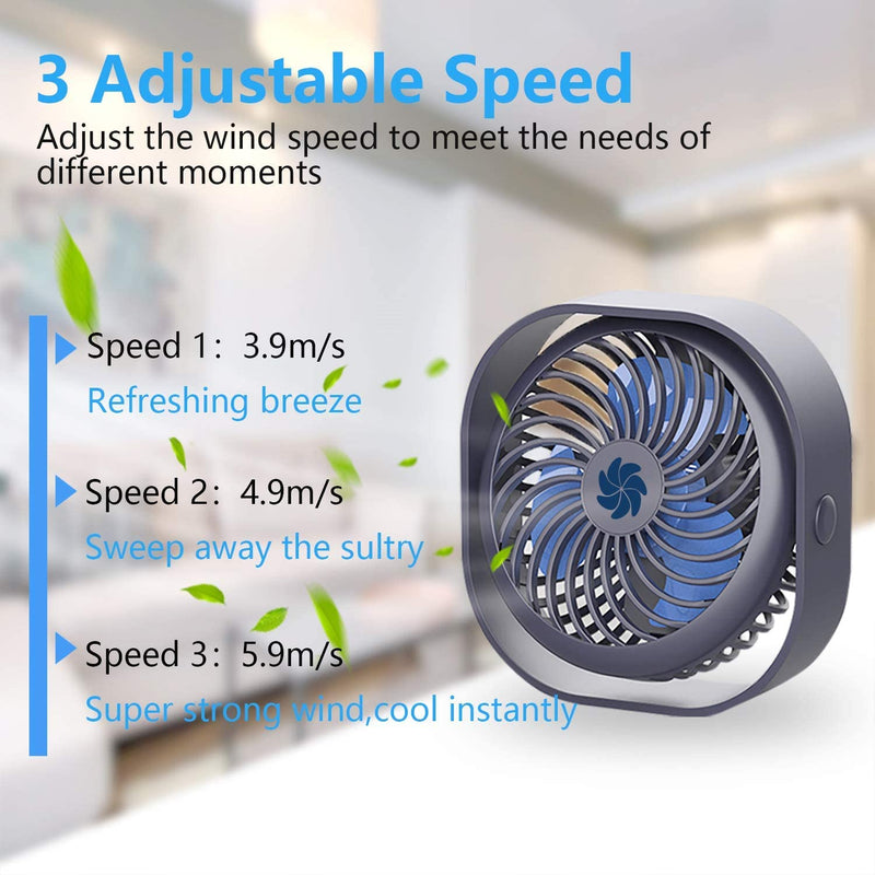 Fascryla USB Desk Fan,2000mAh Powerful Desktop Table Cooling Fan,Small Personal Fan,USB Rechargeable Mini Fan with 3 speed Strong Airflow for Home Office Desktop Camping,Summer Gift for Friends(Blue)