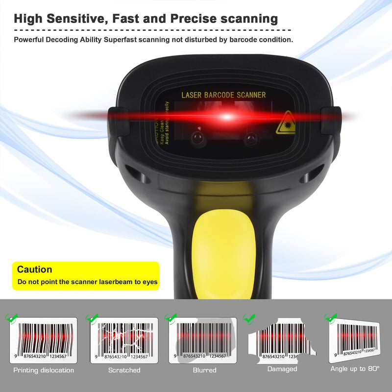 [AUSTRALIA] - WoneNice Barcode Scanner USB Laser Wired Handheld Bar Code Scanner Reader with Stand, Black 