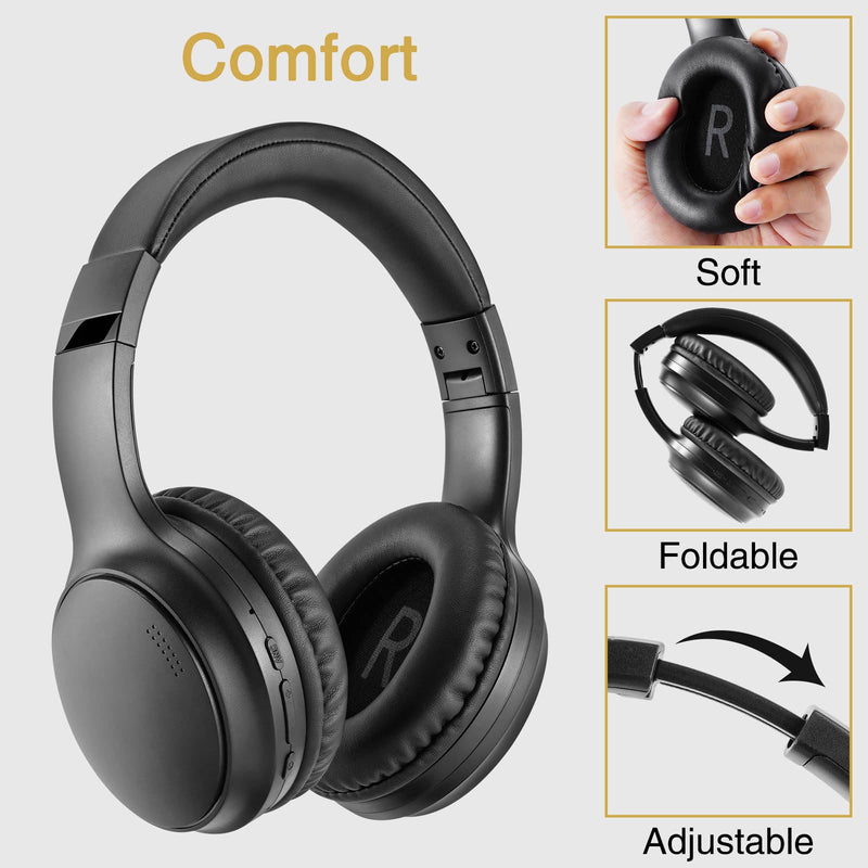 Bingozones Wireless Headphones with Microphone, Lightweight Bluetooth 5.3 On Ear Headset, 20+H Playtime, Portable Wired Headphones for Travel - A2 Black Wireless Headphones & A10 Black ANC Headphones