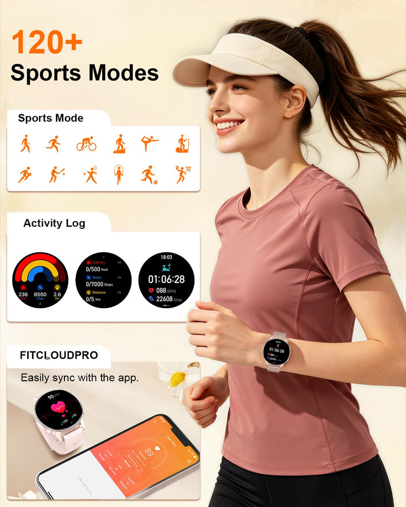 Smart Watch for Women, 1.27" Fitness Watch with Bluetooth Make & Answer Calls,24H Heart Rate/SpO2/Sleep Monitor,120+ Sport Modes IP68 Fitness Tracker Compatible with iOS & Android (4 Straps)