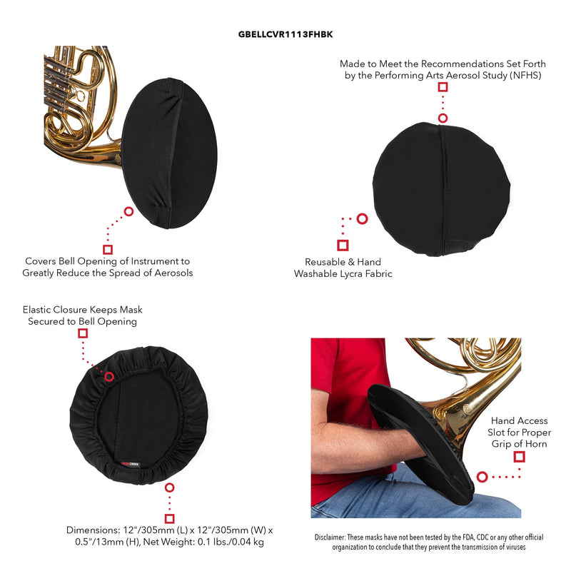 Gator Cases Double-Layer Wind Instrument Cover with Hand Access Fits French Horn Bell Sizes Ranging from 11 to 13” in Diameter (GBELLCVR1113FHBK) 11 to 13-Inches Bell Cover