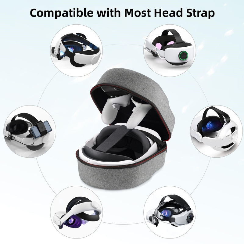 COOWPS Hard Carrying Case for Oculus Quest 2/Meta Quest 3/Vision Pro/Pico 4 VR Headset, Compatible with Elite Strap/Kiwi Design/BOBOVR Head Strap, Full Protection for Travel and Storage