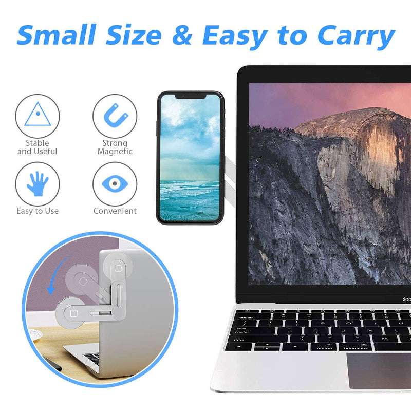 Magnetic Phone Holder for Laptop Designed for iPhone 15/14/ 13/12 MagSafe, Adjustable Phone Monitor Side Mount, Slim Portable Foldable Computer Expansion Bracket, Silver Sliver