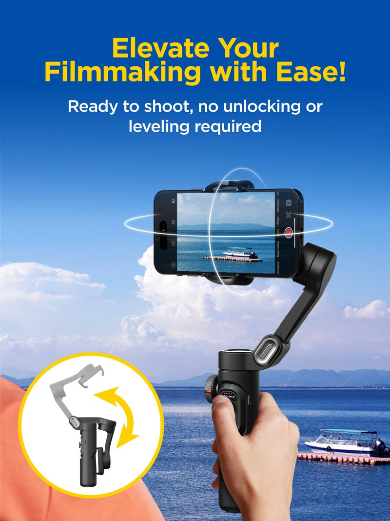 Gimbal Stabilizer for Smartphone, iPhone Gimbal w/Focus Wheel Face/Object Tracking Gimbal for iPhone 15 14 Pro Max/Android Foldable 3-Axis Handheld Phone Gimbal for Video Recording -Smart XE Smart XE