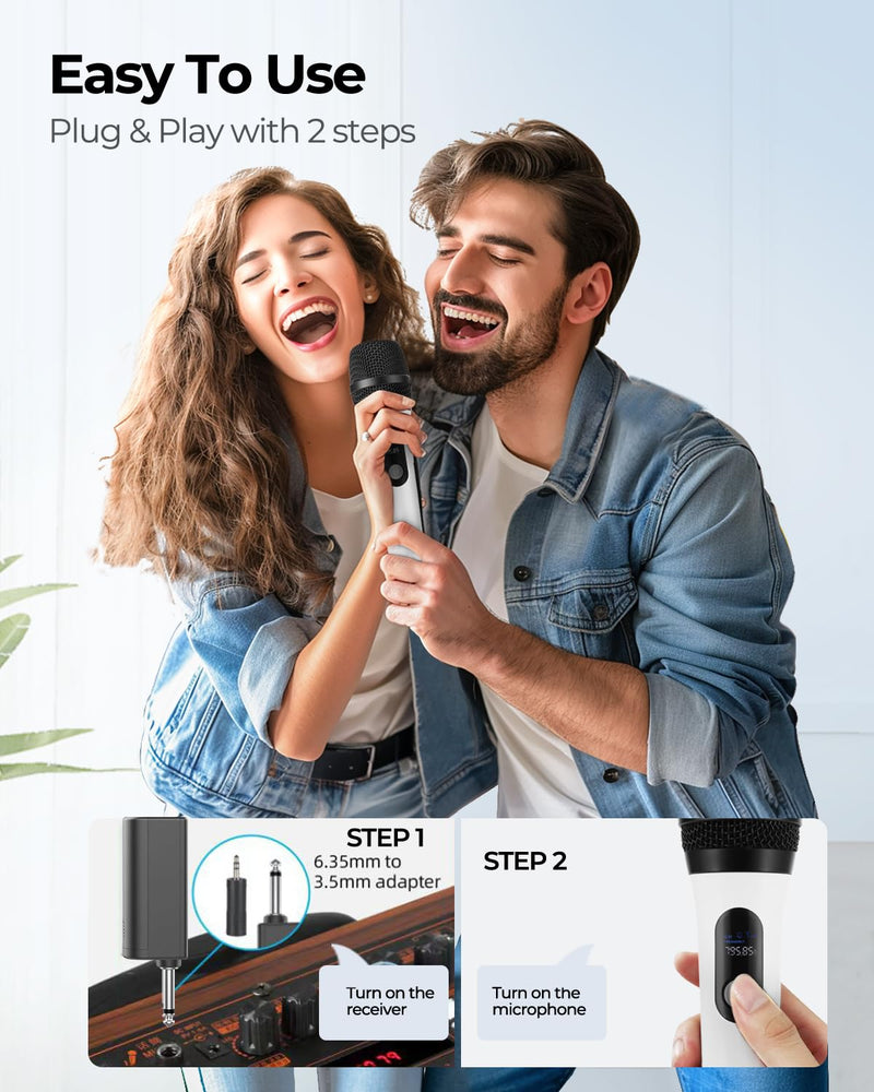 [AUSTRALIA] - Wireless Microphone, FOLTUSMY Dual Digital Dynamic Bluetooth Microphone with Rechargeable Receiver, 200ft Range, Microphone for Singing, Karaoke, Meeting, Church, Wedding 