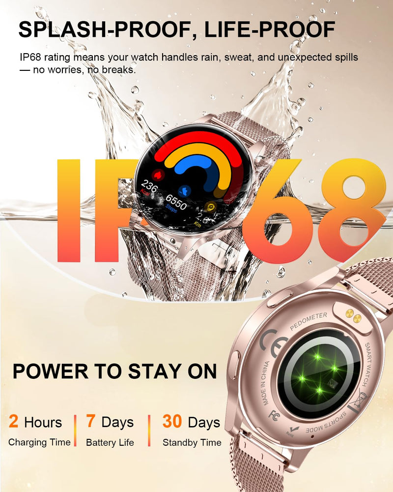 Smart Watch for Women, 1.27" Fitness Watch with Bluetooth Make & Answer Calls,24H Heart Rate/SpO2/Sleep Monitor,120+ Sport Modes IP68 Fitness Tracker Compatible with iOS & Android (4 Straps)