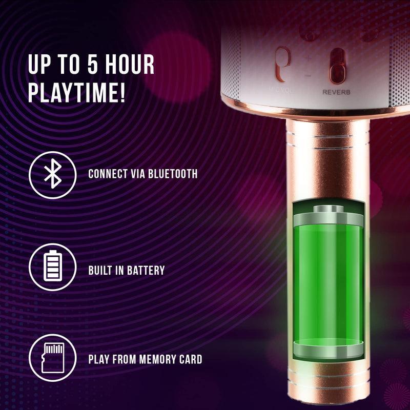 iJoy Wireless Karaoke Microphone - Bluetooth Karaoke Speaker with Voice Changer - Portable Singalong Microphone for Adults and Kids Rose Gold