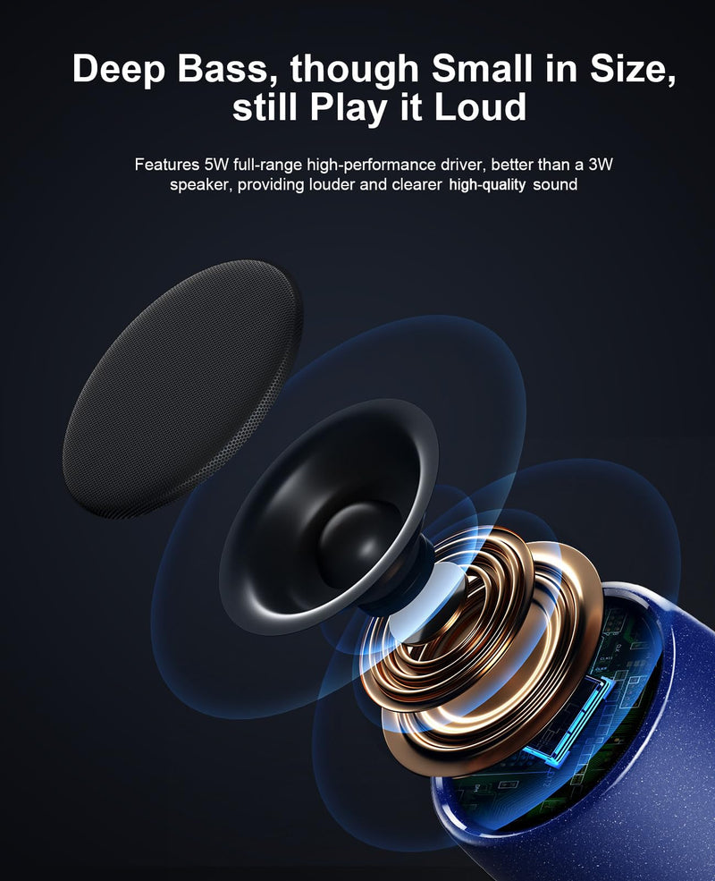 Small Speaker, Bluetooth Speaker with 360°HD Stereo Sound and Robust Bass, Mini Speaker with Built-in Mic, Hands-Free Call, Portable Speaker for Hiking, Biking, Car, or Trip, Ideal Gift for Men, Women Navy blue