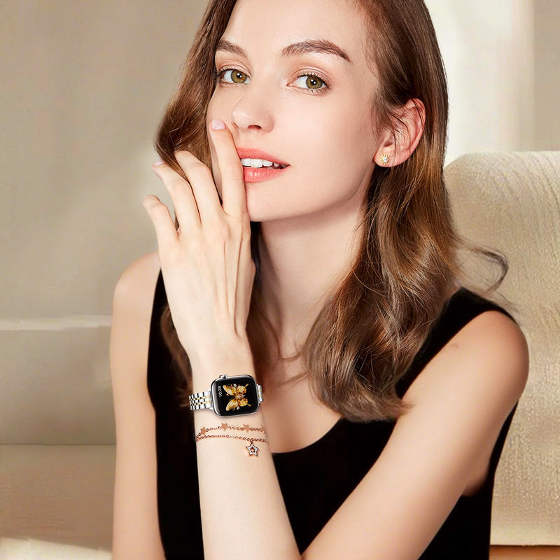 STIROLL Slim Metal Band Compatible with Apple Watch 41mm 40mm 38mm 42mm(Series 10) Women, Stylish Thin Stainless Steel Chain Straps for iWatch Bands Series 9 8 7 6 5 4 3 2 1 SE