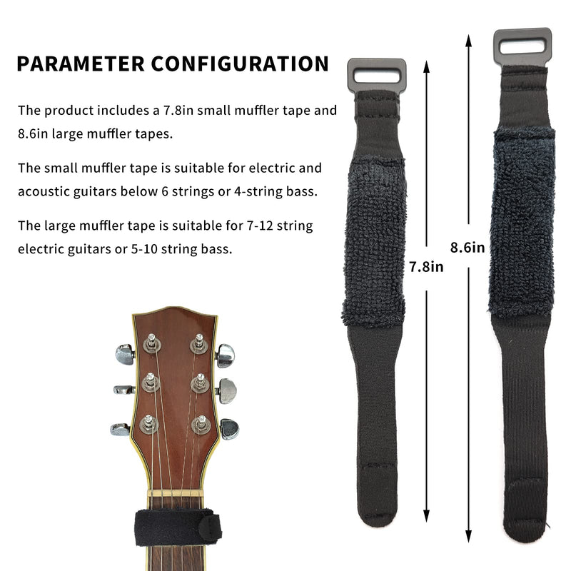 SAPHUE 2PCS Guitar String Mute Damper,Guitar String Cover Tape, Adjustable Bass Mute, Fingerboard Mute Tape, Musical Instrument Accessories（Black） black