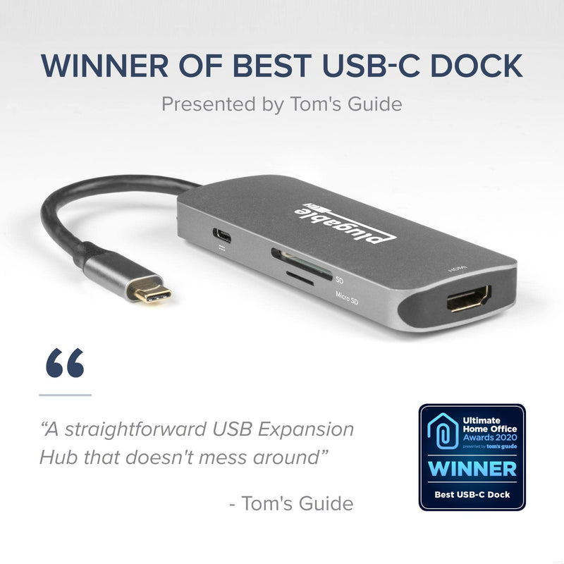 Plugable USB-C Hub 7-in-1, Compatible with Mac, Windows, Chromebook, USB4, Thunderbolt 4, and More (4K HDMI, 3 USB 3.0, SD & microSD Card Reader, 87W Charging)