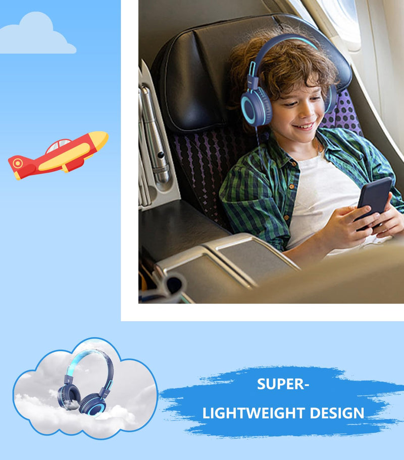[AUSTRALIA] - Upgrade USB Type C Kids Headphone for School, 94dB Safe Volume Limited, HD Stereo Sound, Foldable Lightweight On-Ear Headphones for Boys/Girls/Students/Tablet/Travel (Dark Blue) Dark Blue 