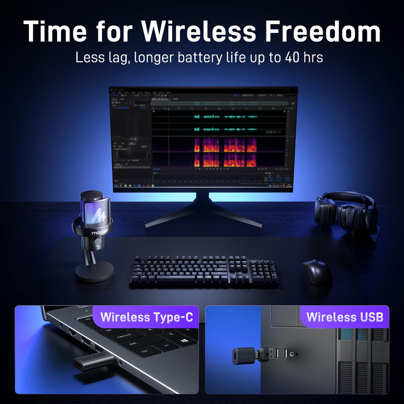 MAONO Wireless Microphone for PC,Gaming Streaming Condenser Mic with Software AI Voice Change,3-Level Noise Cancellation,Custom EQ,Gain Control USB Mic for Podcast Recording (DM40-Black) DM40 AI Mic DM40-Black