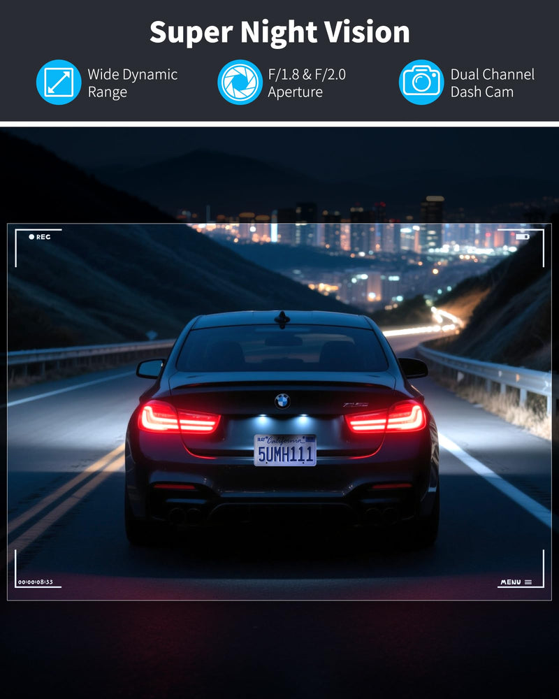 AZDOME 4K Dash Cam Front and Rear 1080P, Free 64GB Card Included, 5.8GHz WiFi Dual Dash Camera for Cars, 3" IPS Screen Dashcam, Car Camera with G-Sensor, 170°Wide Angle,24H Parking Mode Voice Control M17pro