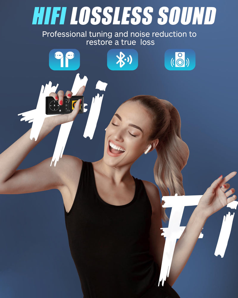 128GB MP3 Player with Bluetooth - Portable Mp3 Music Player with HiFi Speaker, 2.4" Screen MP3 Player with Voice Recorder, FM Radio, Touch Buttons,Support up to 256GB SD Card (Black) 128G