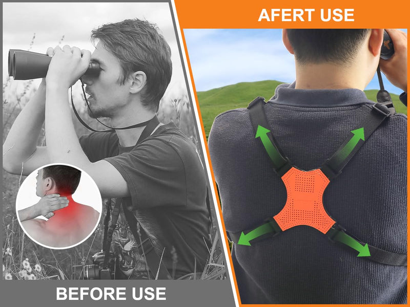 HUNTPAL Binocular Harness Strap for Hunting and Birding Wacthing, X-shaped Decompression Cross Body, Fit for Rangefinder Orange
