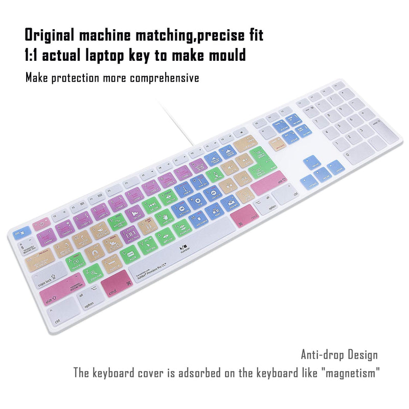 MMDW English Silicone Premiere Pro CC Shortcuts Hotkey Keyboard Cover Skin for iMac G6 MB110LL/B MB110LL/A A1243 Keyboard with Numeric Keypad NumberPad(US and EU Version)