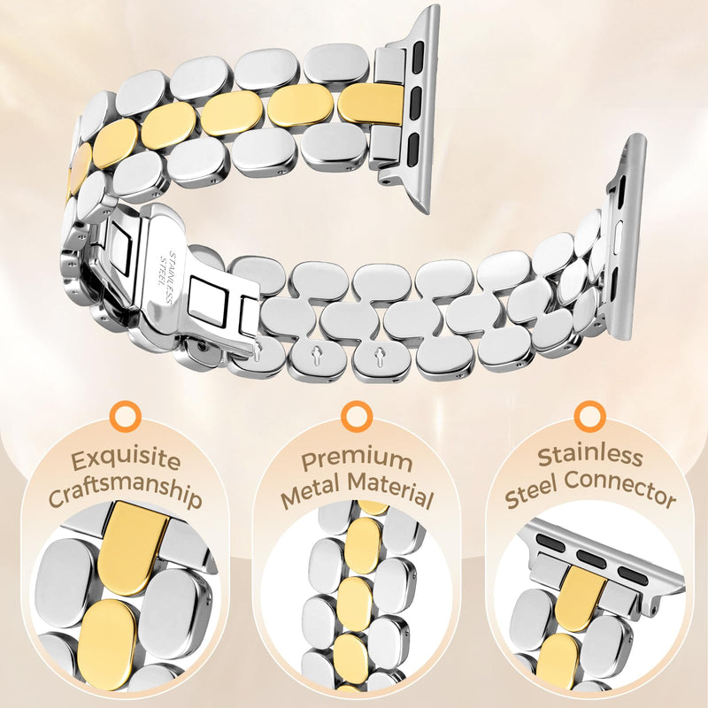JR.DM Gold Silver Leather and Metal Watch Bands for Women