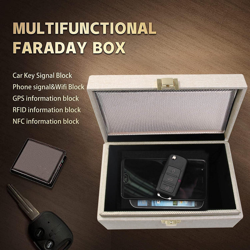 JXE JXO Faraday Box for Car Keys, RFID Key Fob Protector, Car Key Signal Blocker, RFID Signal Blocking Case Shielding Pouch PU Leather Car Key Wallet Case （Beige） Beige
