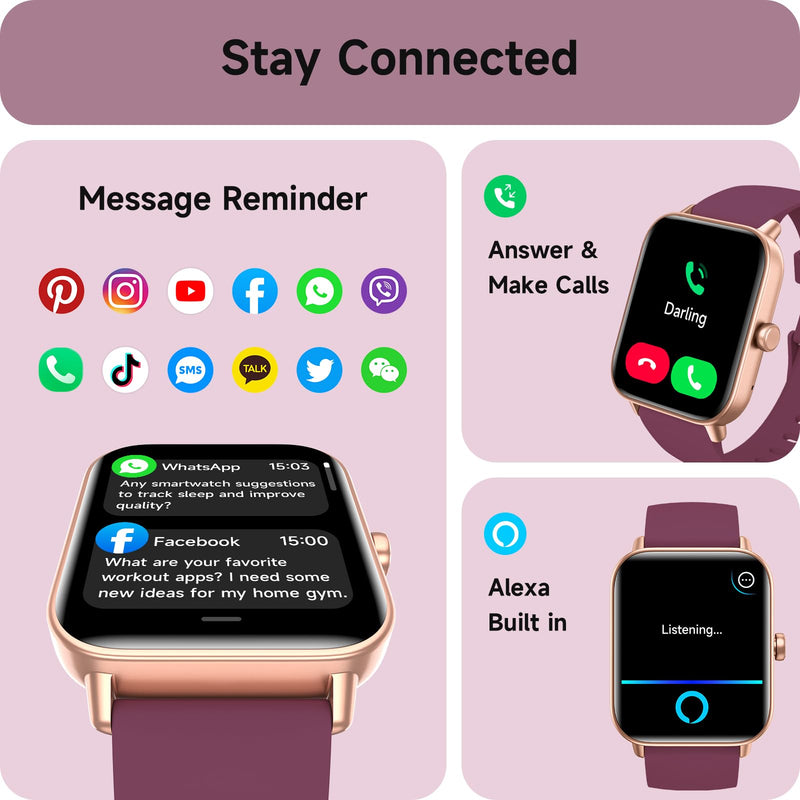 aeac Smart Watches for Women Answer/Make Calls, AI Alexa Built-in, 1.8" Touch Screen Fitness Watch with Android & iPhone, IP68 Waterproof Heart Rate/Sleep/SpO2 Monitor, Pedometer, 120+ Sport Mode Deep Purple