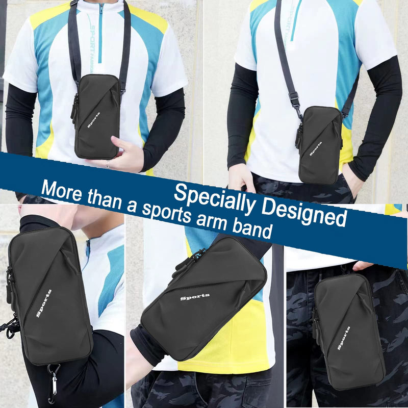 Phone Holder Arm Bands, Small Crossbody Shoulder Holsters Bag with Arm Band, Fits iPhone and All Cell Phones, Use for Running, Walking, Hiking & Biking (Plus Size,Black) Black