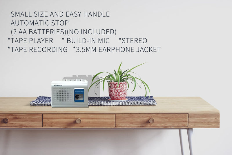 Portable Cassette Player Tape Recorder Walkman with Built-in Speaker,Microphone,Headphone Jack-, 4.57 x 3.54 x 1.38inch white