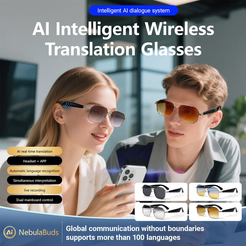 AI Smart Translation Glasses for Travel & Business, Real-Time 100+ Language Translator, Wireless Open-Earphones Design with Music Playback & Touch Control,Lightweight Eyewear (SR/GY/PK) SR/ GY/PK