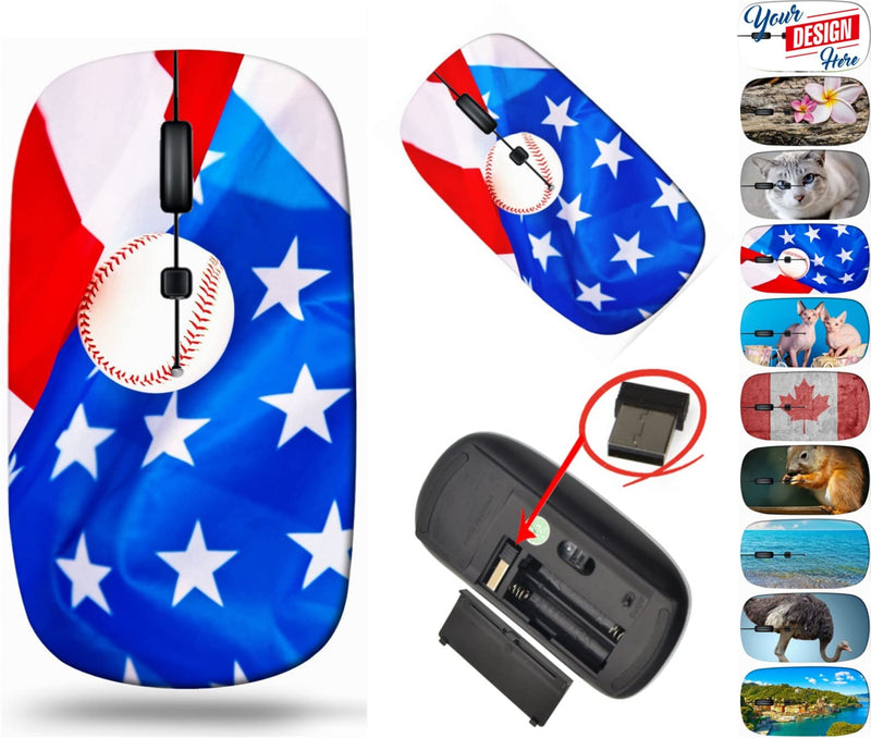 Maizi Wireless Mouse for Laptop Computer PC MacBook Chromebook, Wireless Mouses Image ID: 10046308 American Flag and Baseball Ball Portable 2.4G with USB Receiver Made in USA BYADAUa0PA_AMERICAN FLAG AND BA_042