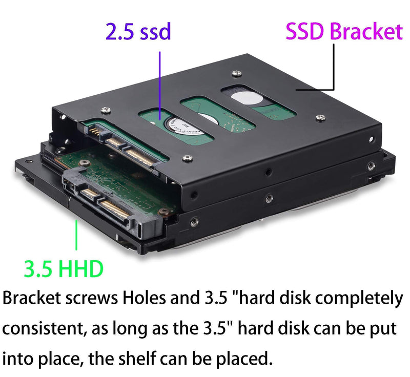 SSD Mounting Bracket 2.5 to 3.5 Adapter 2 Pack,Ruaeoda SSD Bracket SSD Tray Adapter 2.5" to 3.5" HDD SSD Hard Disk Drive Bays Holder Metal Mounting Bracket Adapter for PC SSD