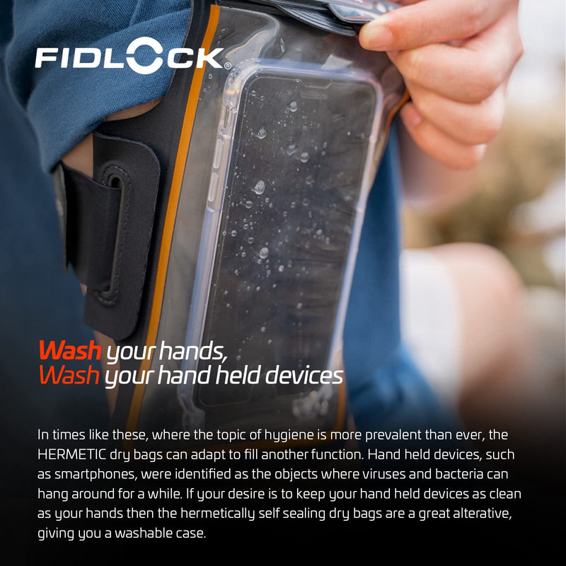 FIDLOCK Hermetic Armband Phone Dry Bag - Waterproof Pouch for Cellphone with Magnetic Self-Sealing Fidlock Closure, Full Touch Functionality through the Case with Optional Arm Width Extension Included