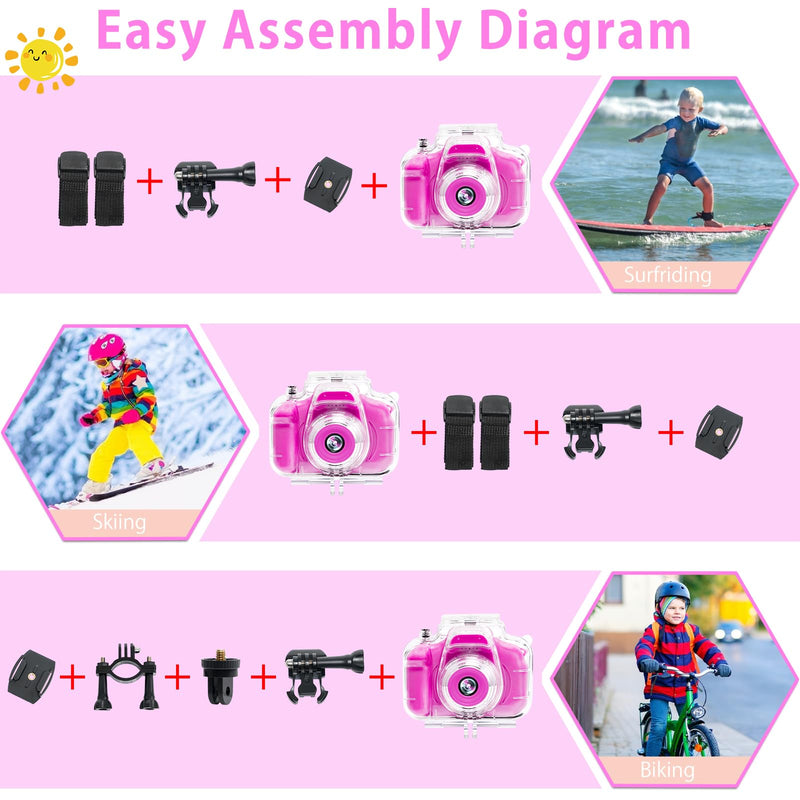 Kids Camera Underwater Waterproof Digital Camera for Kids 2 Inch IPS Screen 1080P HD Kids Video Action Camera for 3 4 5 6 7 8 9 10 Year Old Girls Boys Thanksgiving Christmas Birthday Gift Rose Red