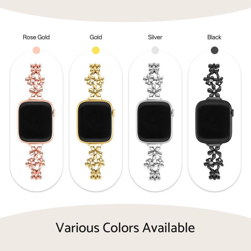 Floral Bloom Copper Watch Band for Women Compatible with Apple Watch 38/40/41/42/44/45/46/49mm for iWatch Series 11/10/9/8/7/6/5/4/3/2/1 SE Ultra1/2/3, Dressy Metal Bracelet Gold 42(Series 10-11)/38/40/41mm