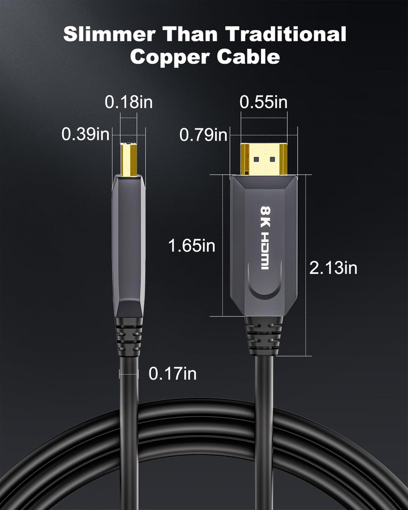8K Long HDMI Cable 50ft/15M, Plenum Rated CMP Fiber Optic HDMI Cable 2.1 Support [8K@60Hz] Dynamic HDR/eARC/HDCP 2.2&2.3/3D, Certified Ultra High Speed Long HDMI Crod for HDTV, Laptop, PC… Grey 50FT(CMP Rated)