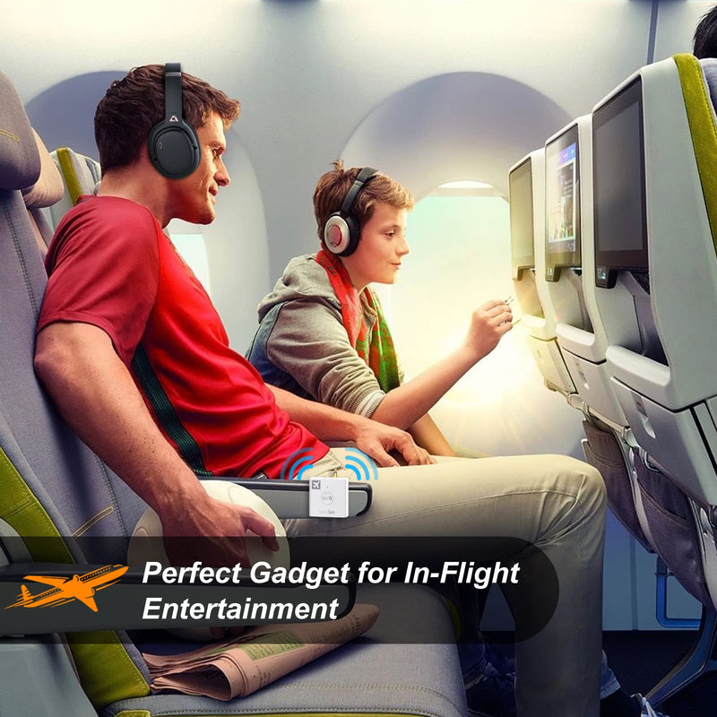 Airplane Bluetooth Adapter, 2 Headphones Support, 32Hrs Playtime, aptX Adaptive/Low Latency/HD Wireless Audio Transmitter for Airpods & Bluetooth Headphones, Use for Travel Flight