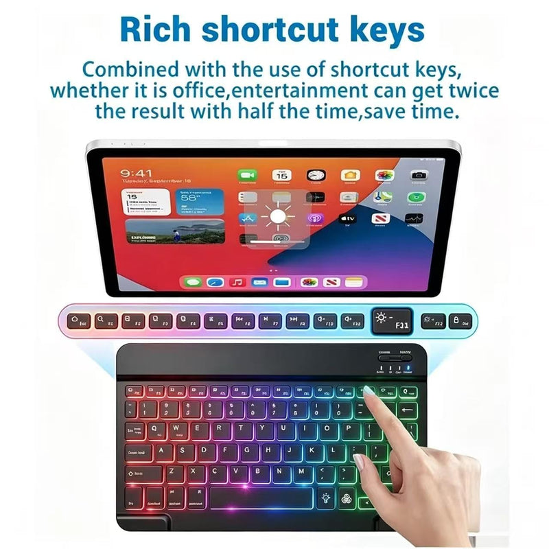 Mini Bluetooth Keyboard, Small Portable Wireless Rechargeable Keyboard with 7-Color RGB Backlit for iPad iPhone Android Samsung Tablet Smartphone (Black) Black1