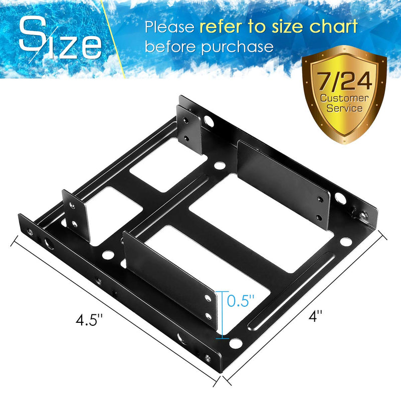 Dual SSD/HDD Metal Mounting Bracket kit 2.5 to 3.5, Convert Any 2.5 inch Solid State Drive/HDD Into One 3.5 inch Drive Bay 2 x 2.5 HDD/SSD to 3.5 Metal Black