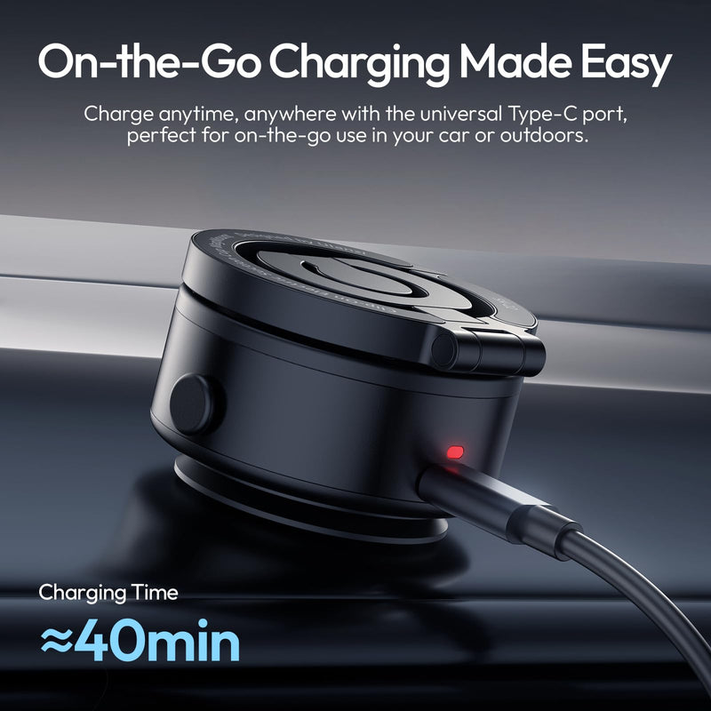 ULANZI SK22 Electric Phone Holder for Car, Vacuum Suction Magnetic Mount | Foldable 360° Adjustable for iPhone 17 Pro Max 16 15 Black, Hands-Free Portable Electric Phone Holder for Car GPS Vlog