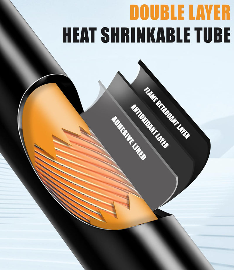 LEAZZLE Pack of 100 Heat Shrink Tubing Set, 90 mm Extra Long, 4:1 Heat Shrink Tubes with Adhesive, Double Wall Heat Shrink Tube, Waterproof for Electrical Insulation and Cable Connectors (5 Sizes,