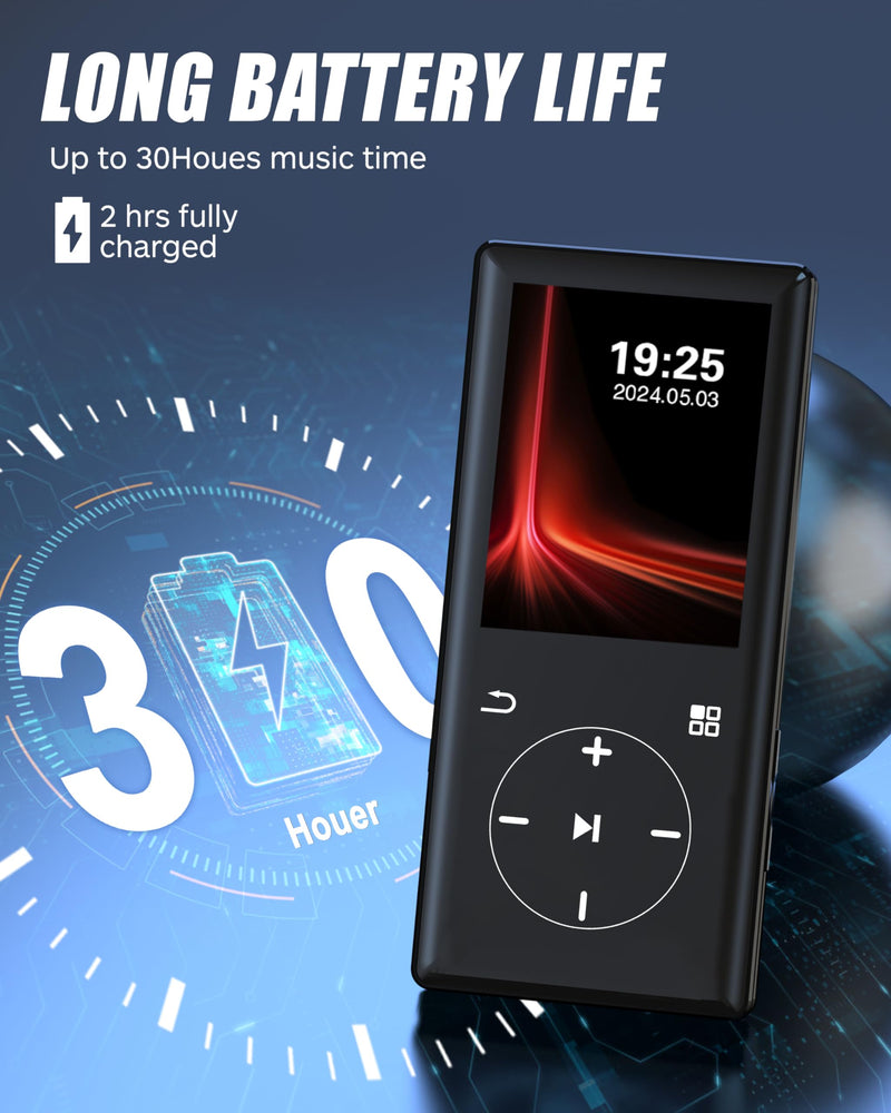 128GB MP3 Player with Bluetooth - Portable Mp3 Music Player with HiFi Speaker, 2.4" Screen MP3 Player with Voice Recorder, FM Radio, Touch Buttons,Support up to 256GB SD Card (Black) 128G