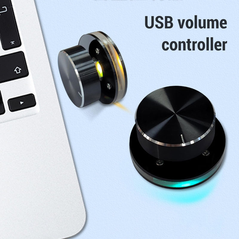 USB Volume Control Knob for Android System PC Multimedia, USB Volume Knob Multimedia Controller with RGB Light, Type C External Media Adjustment Controller, Computer Sound Control