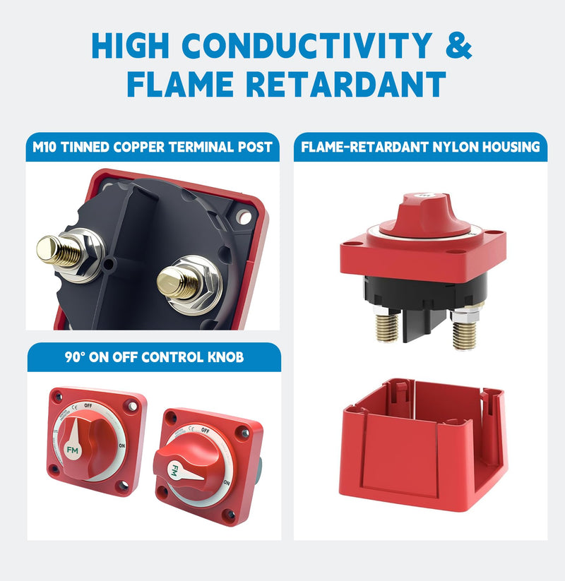 [AUSTRALIA] - 300A Waterproof Battery Disconnect Switch 12V-48V, On/Off Kill Switch for Marine, RV, Car, Boat, Truck, ATV, UTV, Ignition Protected with Cable 300A ON/OFF Single Circuit with Cable 