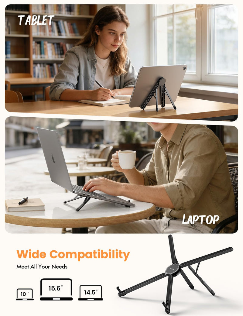 Lamicall Portable Laptop Stand for Desk & Travel 0.47in Ultra-Slim 10-15.6" | Foldable Aluminum Laptop Riser, Adjustable Computer Holder for Office Home College fit MacBook Neo Air HP Dell iPad Tablet Black