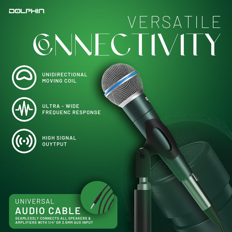 Dolphin MCX30 Handheld Dynamic Vocal Microphone, HQ Direct Connection Audio 1/4, Durable, Crystal Clea Sound, Detachable 14ft XLR Cable, Mic Stand Clip, & Carry Case
