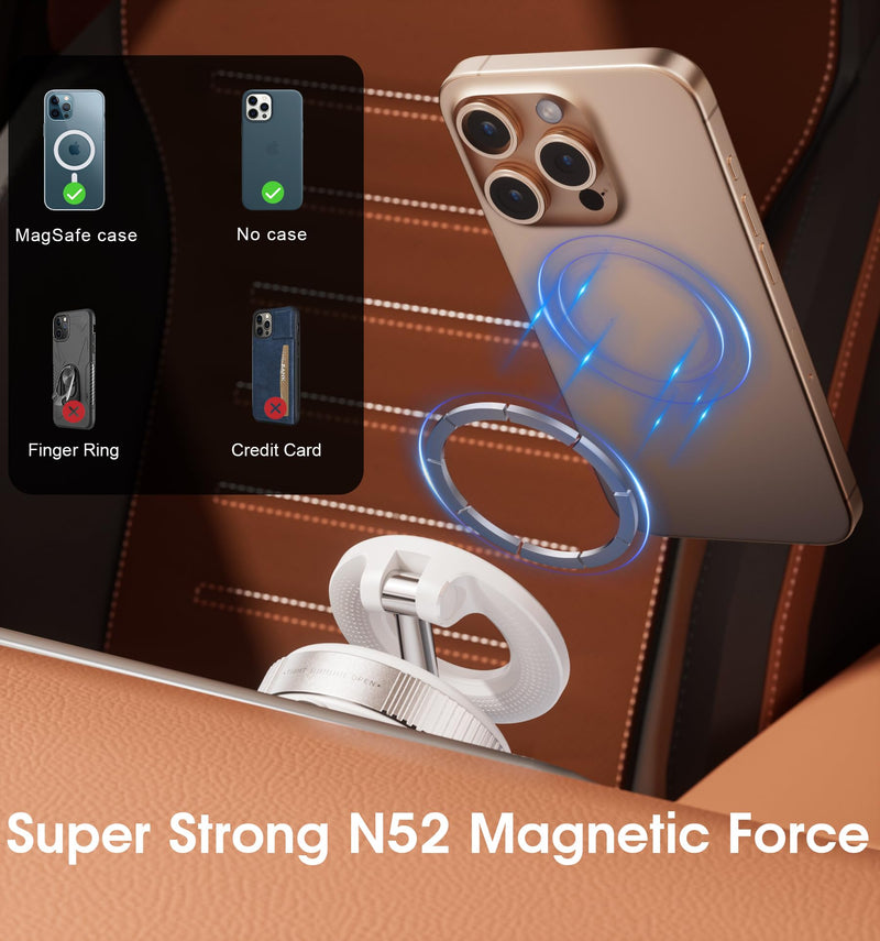 REOKILY Strong Magnetic Car Phone Holder for MagSafe Ultra Vacuum Suction Cup Phone Mount 360° Cell Phone Holders for Your Car Accessories for iPhone 16 15 14 13 12 Android White