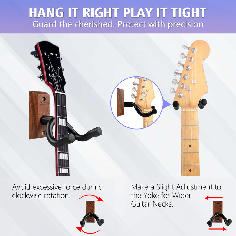 [AUSTRALIA] - AZOR 3 Pack Black Walnut Guitar Wall Mount Set, U-Shaped Wooden Hanger for Acoustic/Electric Guitars, Bass, Banjo, Premium Wall Hook Holder, Gift for Guitarists & Music Enthusiasts 